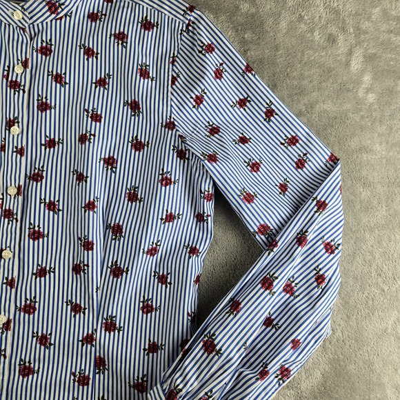 Brooks Brothers Shirt Womens 10 White Blue Striped Roses Long Sleeve Career Work - Picture 7 of 11